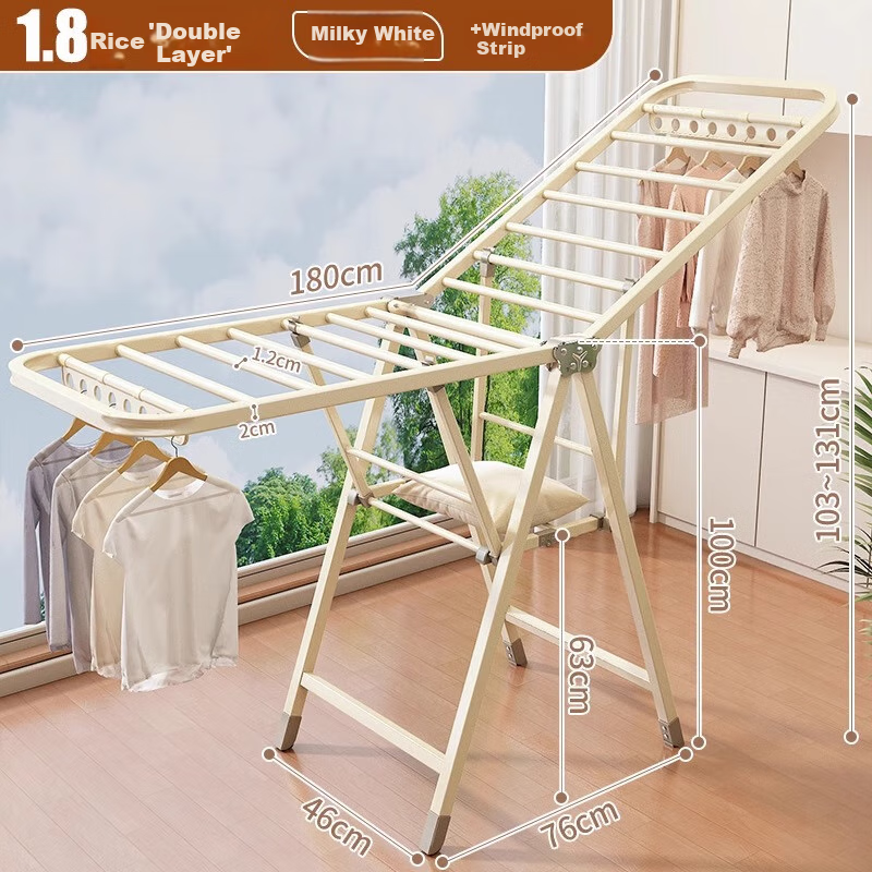 MUYA Folding Clothes Drying Rack, Floor-Standing Indoor Hanger, Foldable Carbon Steel, 180cm, Balcony Large Item Drying Rack, No Installation Required