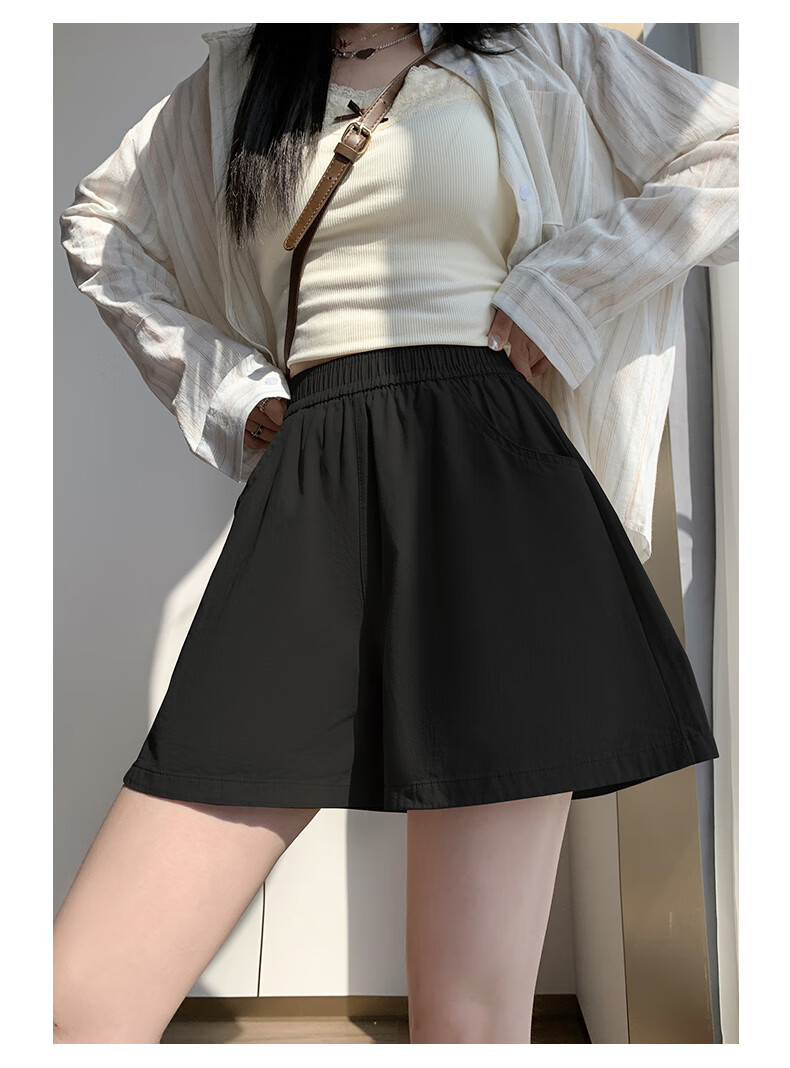 BOPRUIEY Women's Pure Cotton Shorts, Summer High-Waist Casual Wide-Leg Mid-Length Shorts, Cargo Sports Three-Quarter Shorts 12