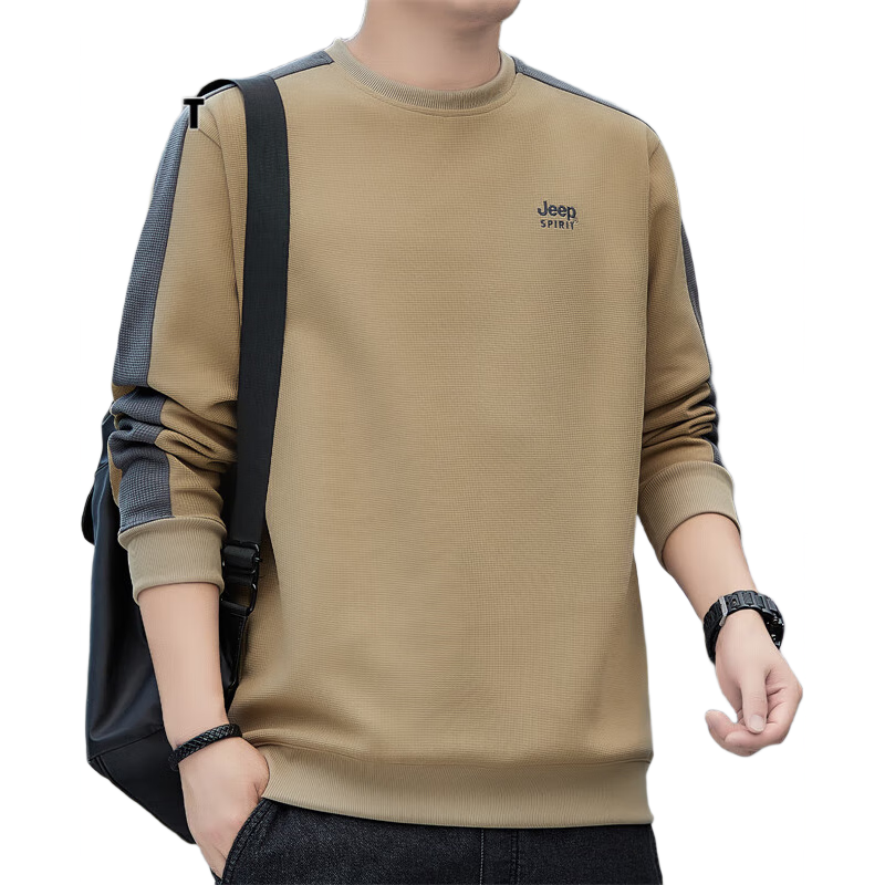 JEEP SPIRIT Men's Waffle Knit Long-Sleeve T-Shirt, Loose Casual Trendy Men's Top for Spring And Autum