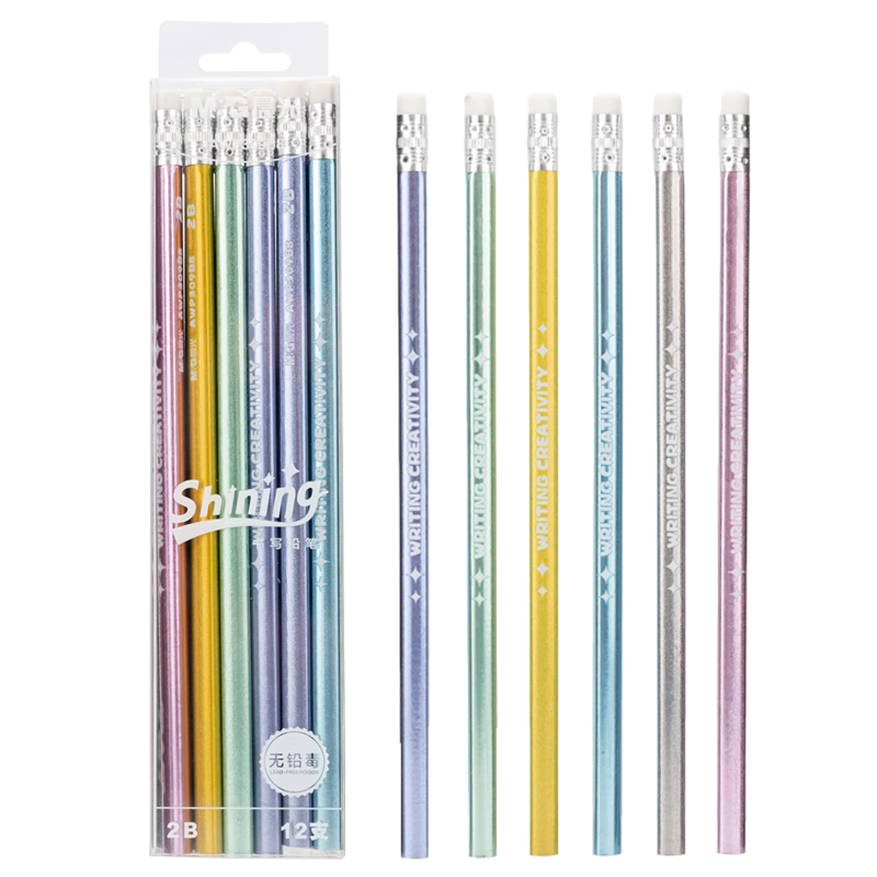 M&G Stationery 2B Pencils, 12 Pieces with Eraser Tip, Dazzling Triangular Top-Grain Wooden Pencils, Drawing Cards for Elementary Students, Exam-Specific Summer Vacation Handwriting Practice AWP309B8