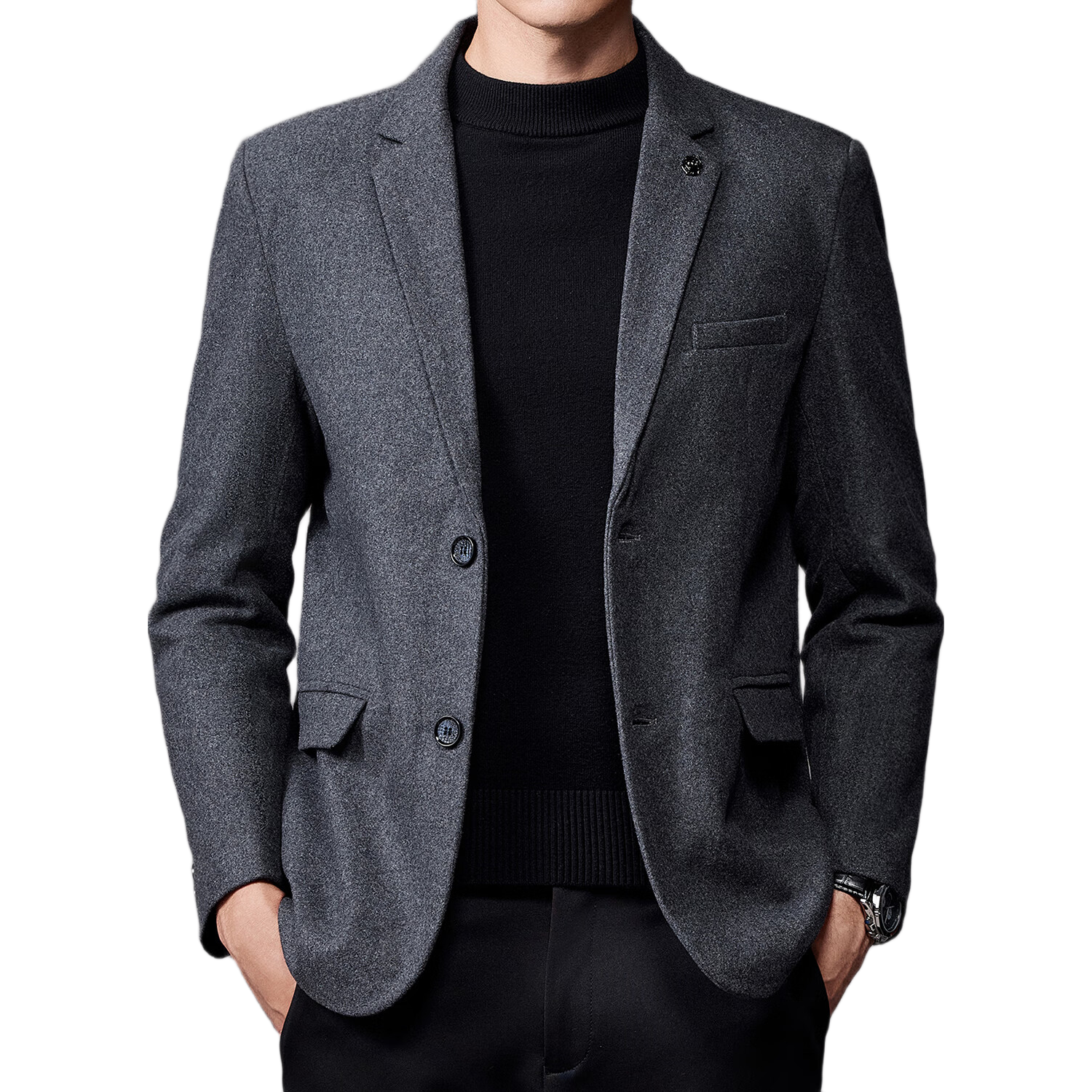 ROMON Wool Blend Men's Blazer Spring Autumn Business Casual Professional Suit Jacket Formal Coat for Dad XF78 Gray 2X