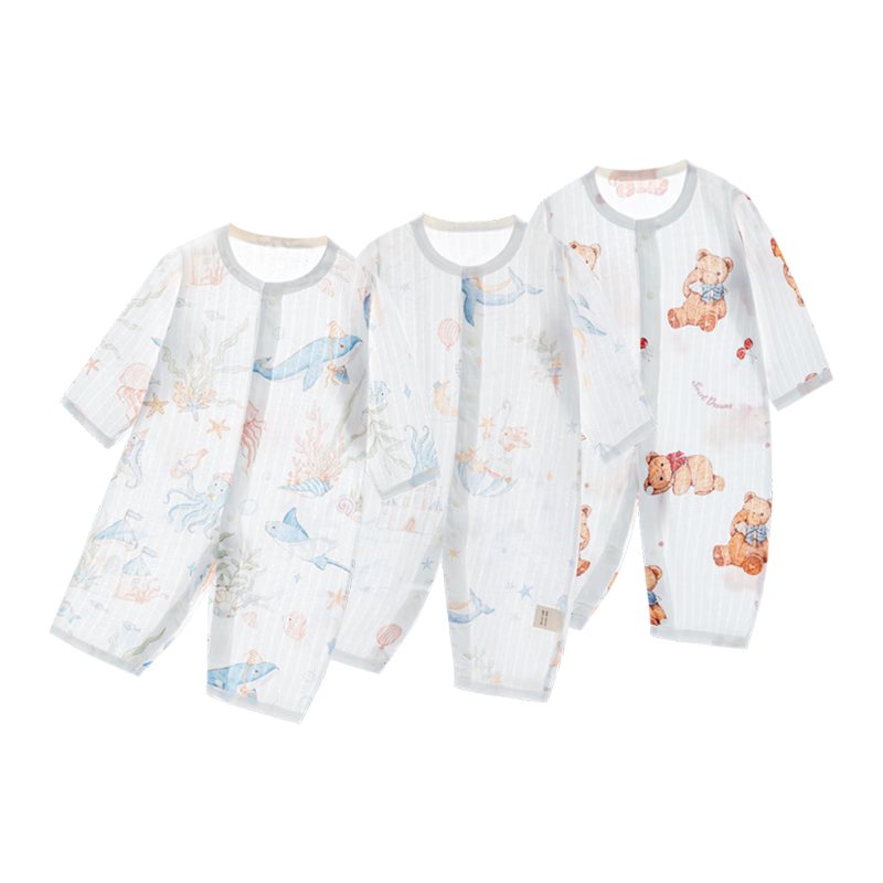 Banjvall Baby Clothes Pure Cotton Summer Thin Onesie Air Conditioning Shirt Pajamas (Hai Lan Jing + Blue Little Elephant) 59