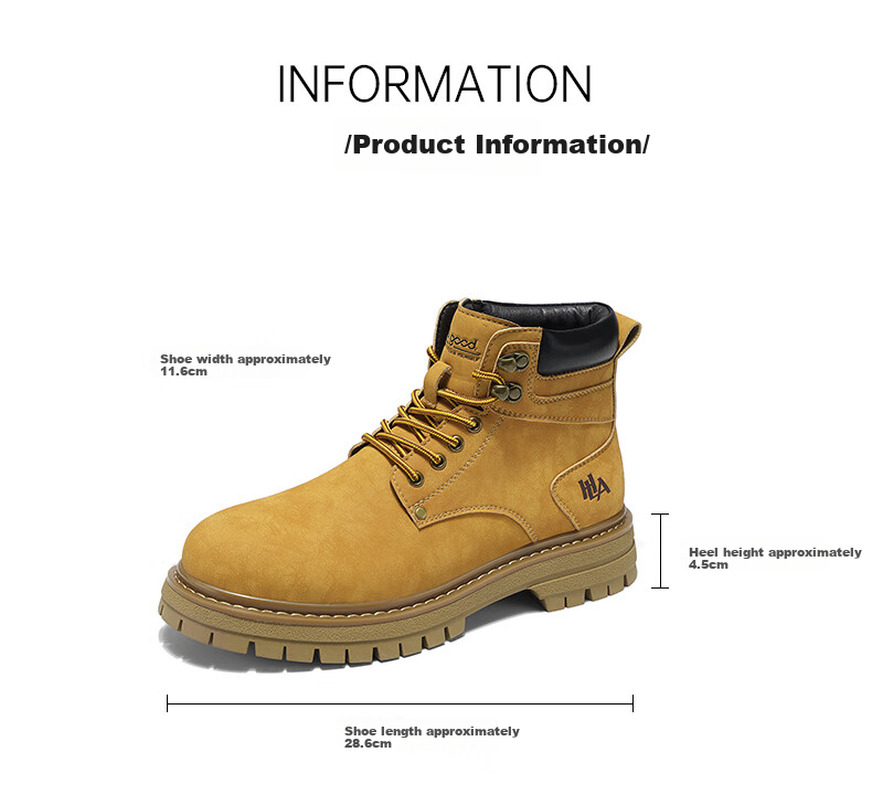 HLA Couple Boots, Yellow Boots for Men, Comfortable Thick-Soled Martin Boots, Men's Style T249, Earth Yellow Color, Size 40 4