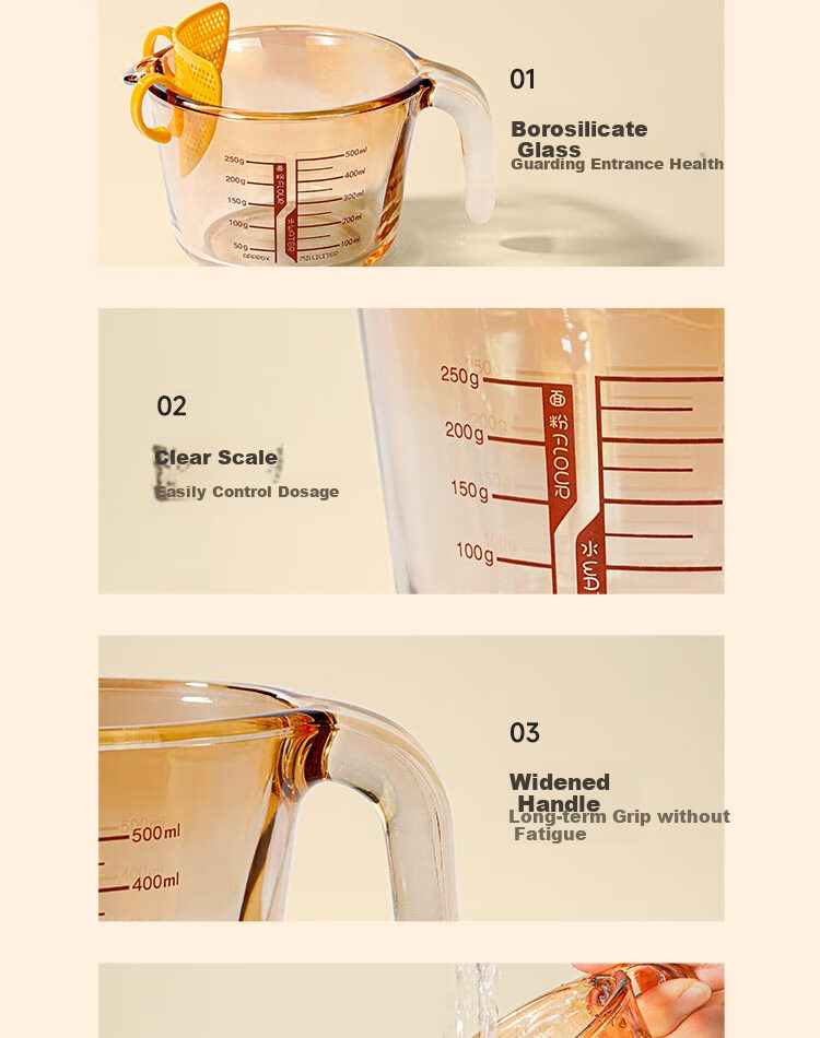 Mohuanchufang Glass Measuring Cup with Scale, Heat-Resistant Rice Washing Tool, Food-Grade Baking Filter, Egg Liquid Container, Home Breakfast Milk Cup 27