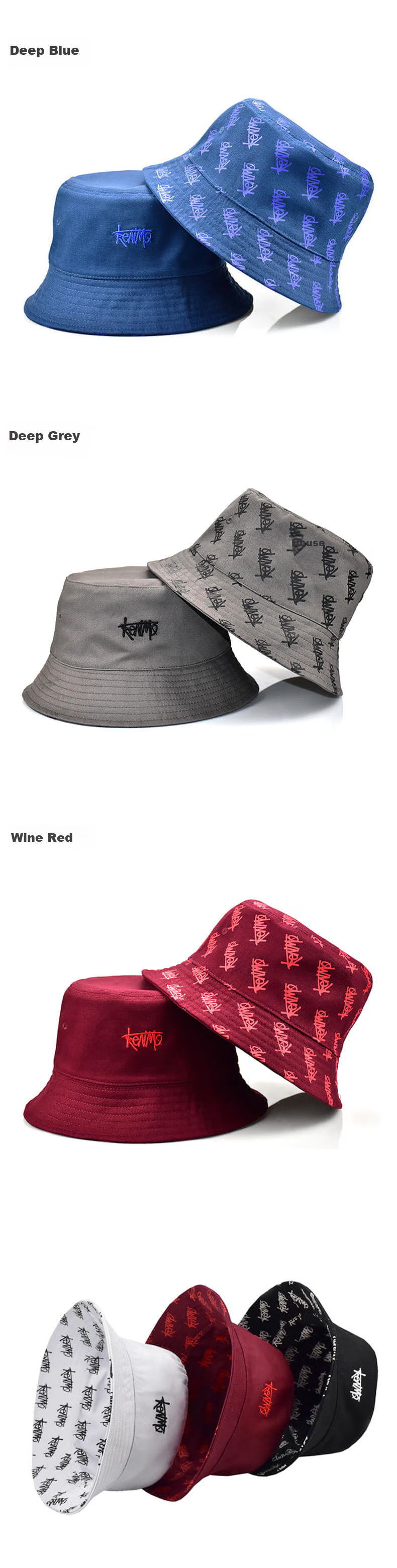 KENMO Reversible Fisherman Hat Men Ins Trendy Hip-hop Women Versatile Sun Protection Summer Sun Hat Off-white One Size 12