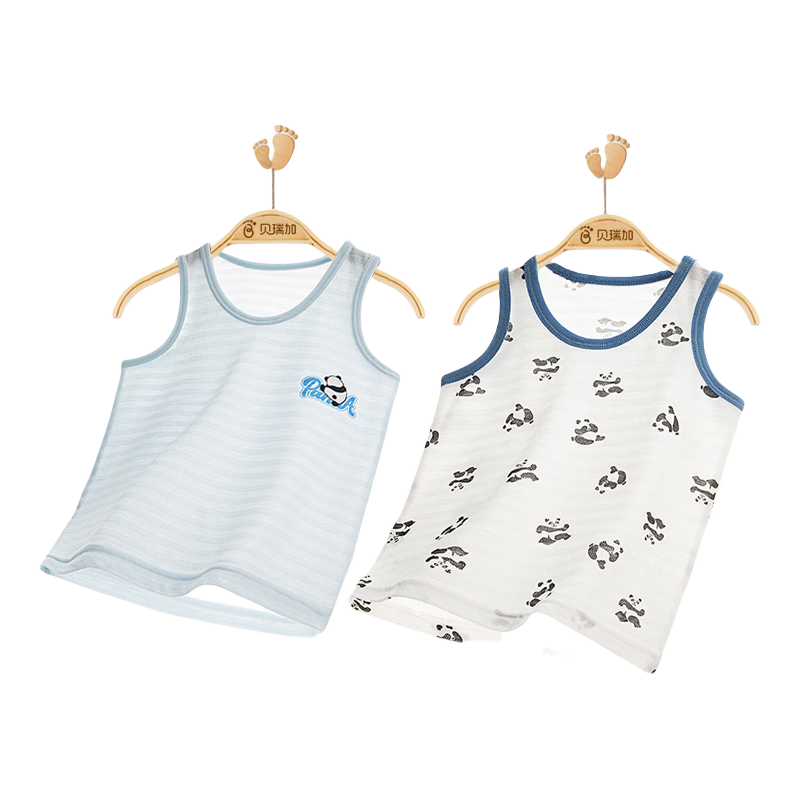 Babyprints Boys' Tank Top 2-Pack Baby Sleeveless Summer Cotton Undershirts Homewear Panda 130