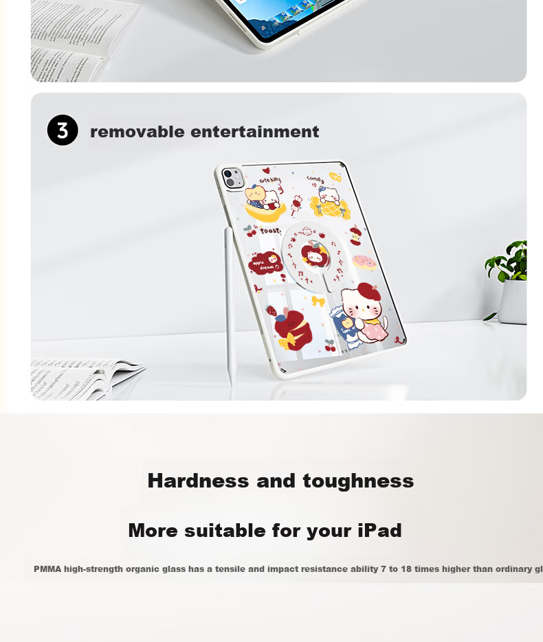 RBP Compatible with 2025 New IPad 11/10 Case, A16 Chip 10th Generation Tablet Protective Cover, Upgraded 3Y Foldable Magnetic Detachable Anti-Bend Pen Holder Apple Kitty 5