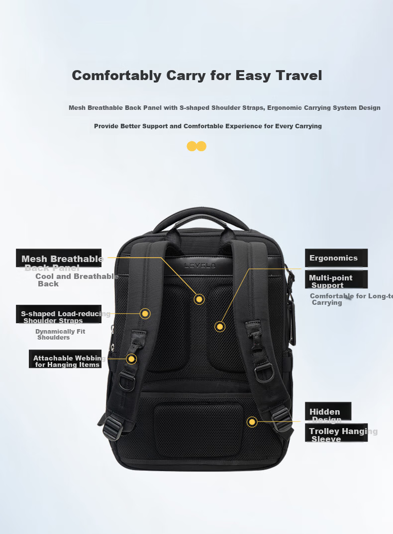 LEVEL8 Laptop Backpack, Explorer Series, Unisex Business Commute Travel Fashion Casual Large Capacity Backpack, Black 9