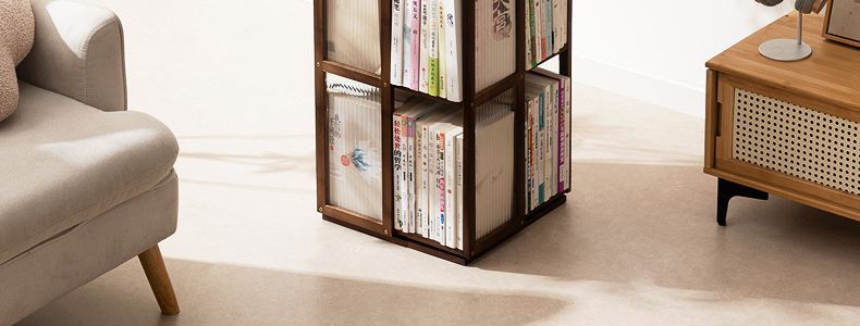 Yimo Rotating Bookshelf, Multi-Tier Floor-Standing Storage Display Rack for Home Living Room, Plastic Rattan, Four-Tier, Tea Color 6