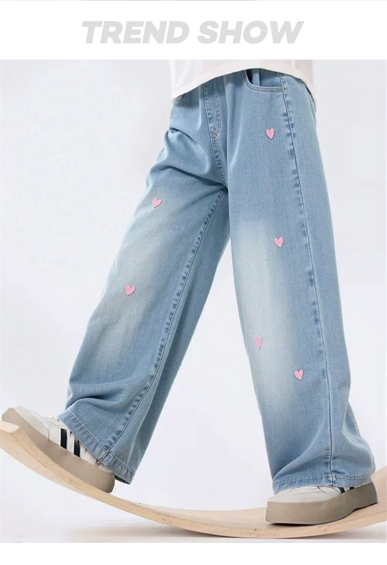 MARCOLOR MARCOLOR Girls' Denim Outfit Summer 2025 New Style Children's Short-Sleeve Top Wide-Leg Pants Two-Piece Set 9