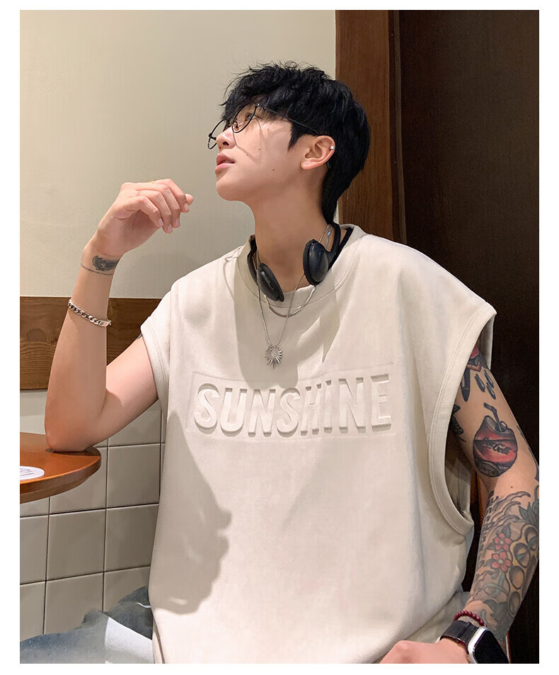 Zofili Men's Summer Letter Steel Stamp Loose Casual Versatile Sleeveless T-Shirt Youth Trendy Sports Vest Tank Top 14