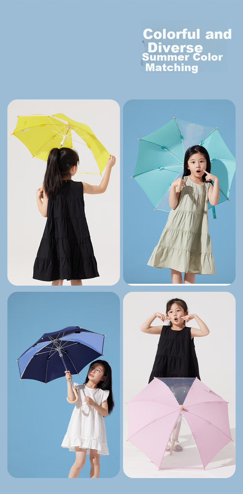 Obsu Japanese Transparent Children's Umbrella with Long Handle, Lightweight POE Cute Fresh Gentleman Blue Children's Transparent Umbrella 9