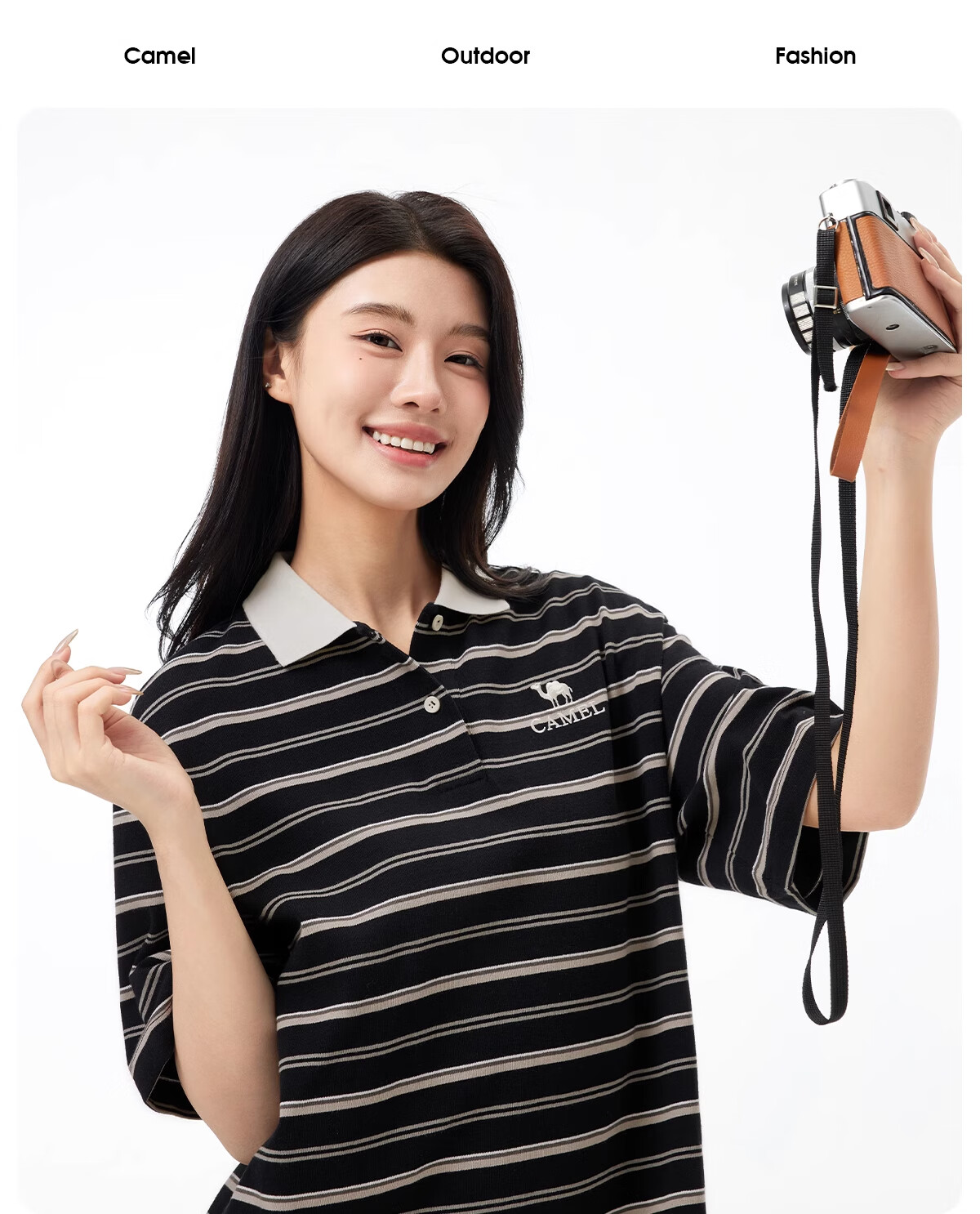 CAMEL Outdoor Polo Dress 2025 Spring Summer Elegant Short Sleeve T-Shirt Dress Women Loose Small Size Polo Dress L 4