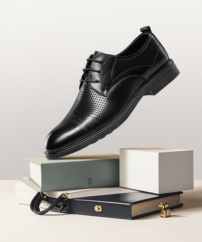 Kangnai Summer Business Casual Perforated Shoes, Hollow Leather Shoes with Laces, Wear-Resistant Breathable Formal Derby Shoes, Light Brown, Size 41 1