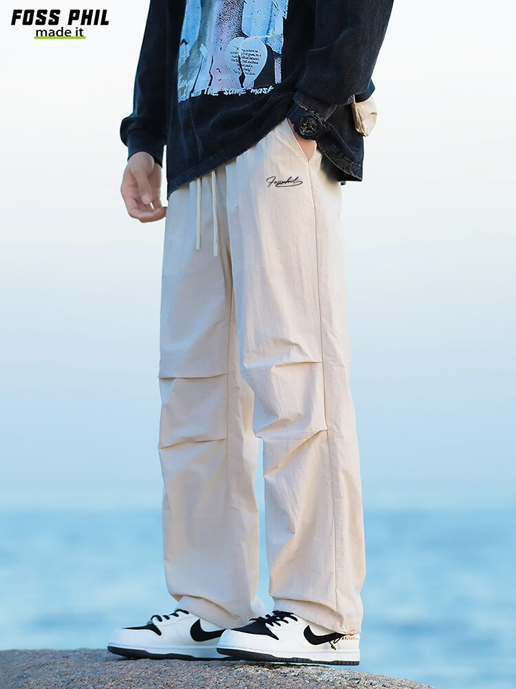 Foss Phil American-Style High Street Cargo Pants for Men, Spring And Autumn Ice-Cool Sports Straight-Leg Tapered Casual Pants, FPK57 Black M 16