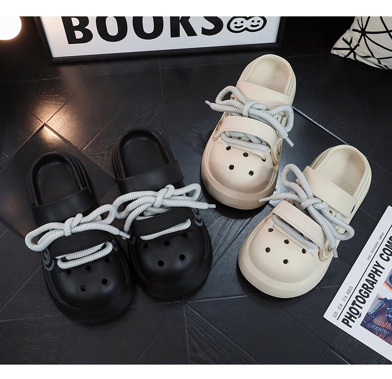 Guoluofi Trendy Big Head Clog Men's Summer Thick Sole Punk Style Dual Wear Earphone Sandals Women's Beige Size 42-43 4