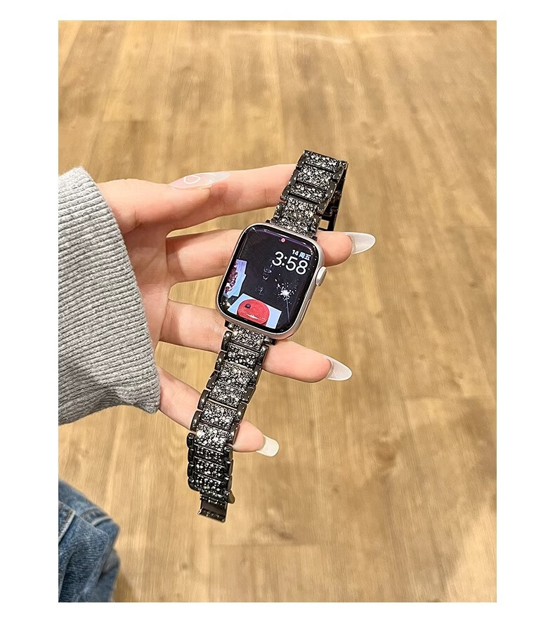 Biaodaige New Starry Sky Compatible with Apple Watch Band for Apple Watch S10/11, Full Diamond IWatch Summer Breathable Metal Women's Style with Silver Protective Case 42MM 12