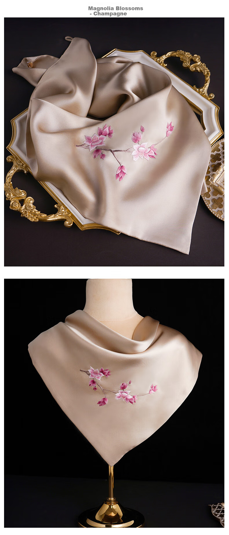 Hangsilu Handmade Suzhou Embroidery Silk Scarf, Mulberry Silk Outer Wrap, High-End Birthday Gift, Valentine's Day Present for Women, Mothers And Elders 9