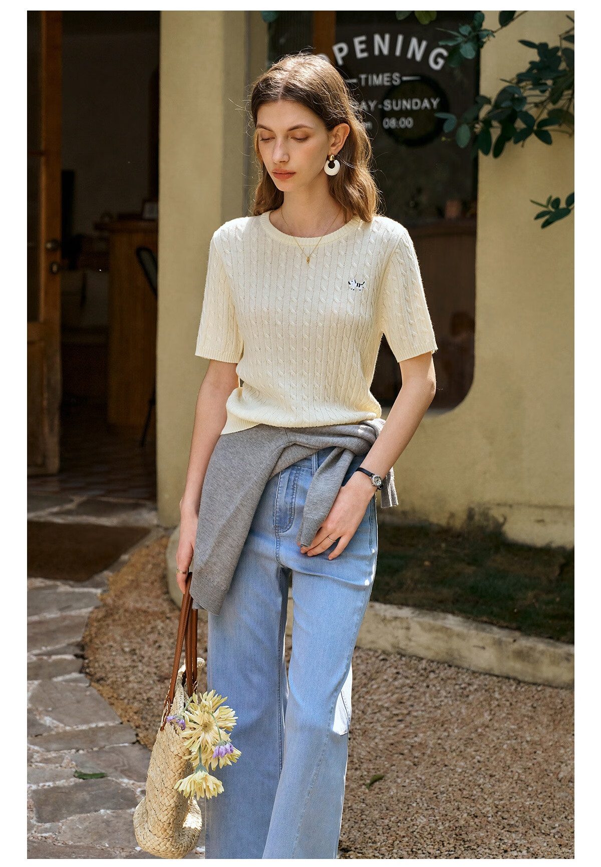 Oulain Summer Women's Short-Sleeve Knit Top, Casual Commuter Pullover Sweater, Apricot Color, Size L 25
