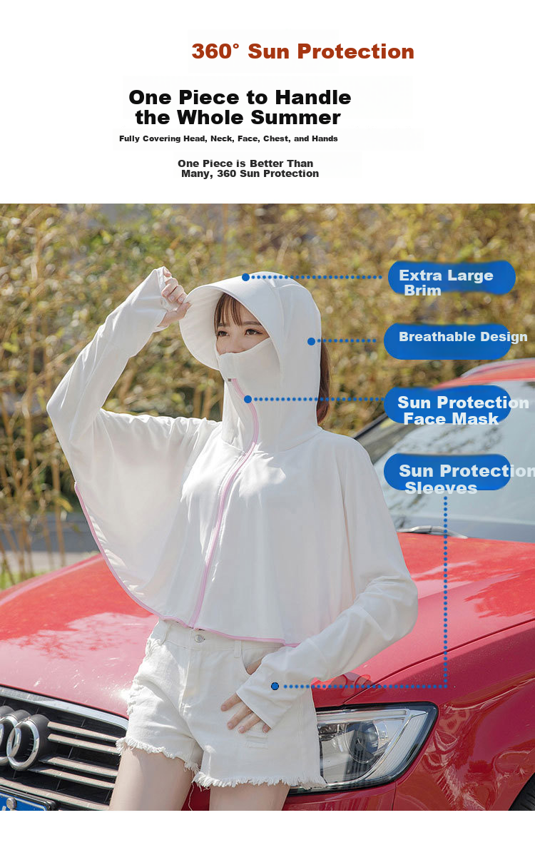 GLO-STORY Sun Protection Clothing for Women, Long-Sleeve Hooded UV-Resistant Jacket, Outdoor Anti-UV Shawl, WST114059 7