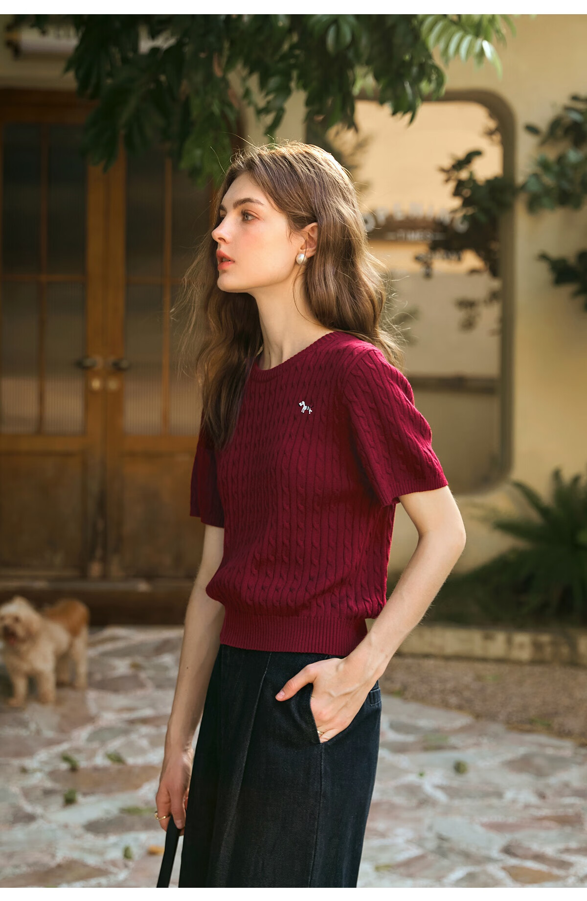 Oulain Summer Women's Short-Sleeve Knit Top, Casual Commuter Pullover Sweater, Apricot Color, Size L 18
