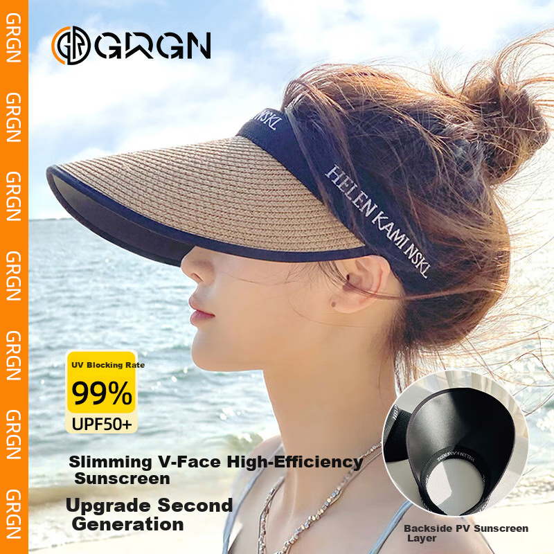 GRGN Sun Protection Hat for Women, Summer UV-Resistant Visor Cap, Outdoor Sun Hat with Brim