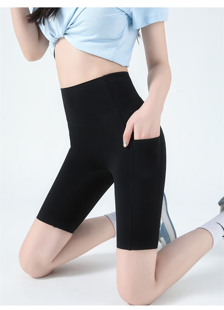 MiiOW Women's Summer Leggings New Pocket Yoga Sports Five-Point Shark Pants Gray XL 12