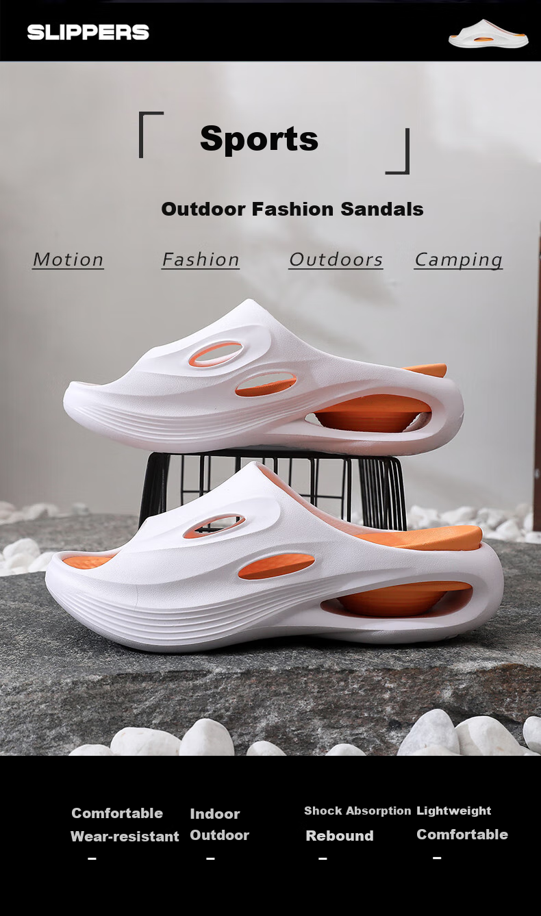 GUOLUOFEI Sports Slippers for Men, Summer Outdoor Wear, Casual Trendy Thick-Soled Non-Slip Sandals for Women, White And Black, Size 44-45 1