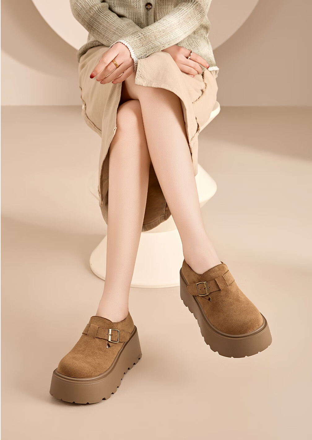 La Chapelle Women's Birkenstock Style New Retro Platform Sneakers Casual Ugly Cute Shoes for Petite Women 167 Khaki Size 35 3