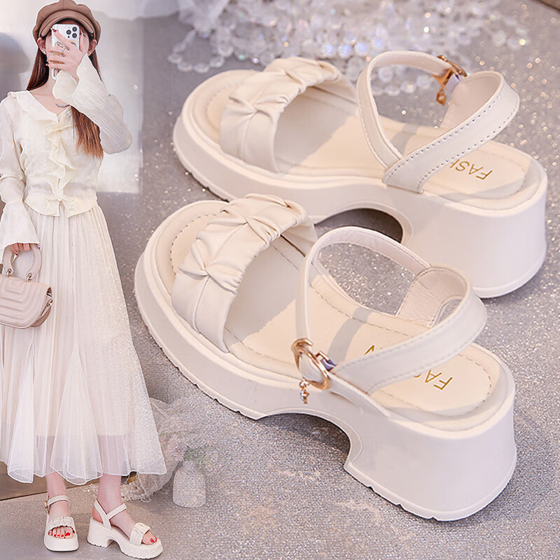 CARTELO Women's Roman Style Sandals Summer Chunky Heel Fashion Outdoor Beach Shoes 1594 Beige Size 40