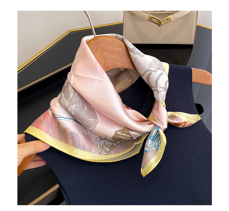 Hangsilk Road Mulberry Silk Small Square Scarf Genuine Silk Scarf Inner Wear Scarf Birthday Gift for Mom High-End Holiday Gift for Women Pink Yellow 11