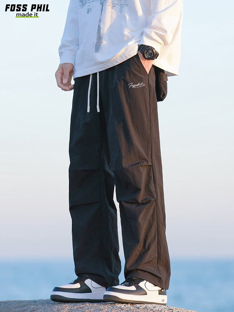 Foss Phil American-Style High Street Cargo Pants for Men, Spring And Autumn Ice-Cool Sports Straight-Leg Tapered Casual Pants, FPK57 Black M 3