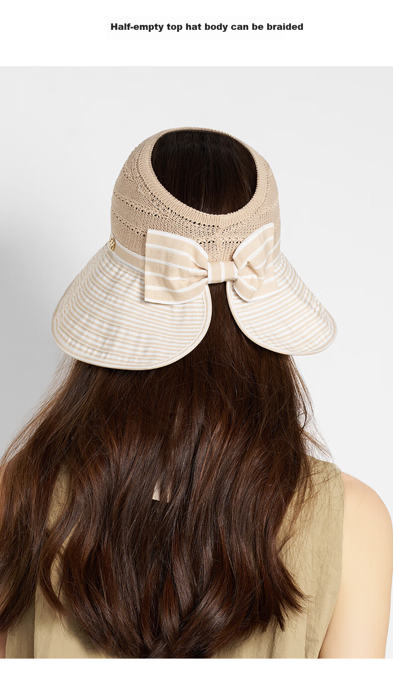 Kenmont Spring Summer Half-Top Wide Brim Full Coverage Sun Hat for Women Face Shield Striped Ponytail Vacation Sun Hat 6201 7