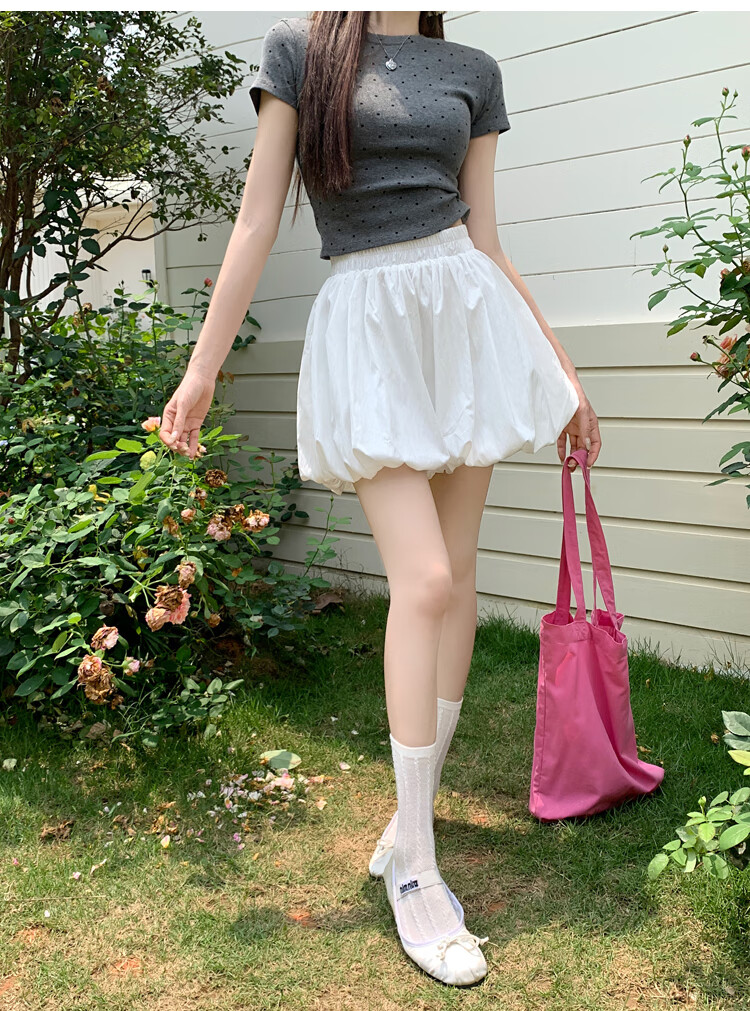 Ziyouxi Pompom Flower Bud Skirt Pants for Women, 2026 Summer New Design High-Waisted Slimming A-Line Wide-Leg Knee-Length Cloud Shorts 12