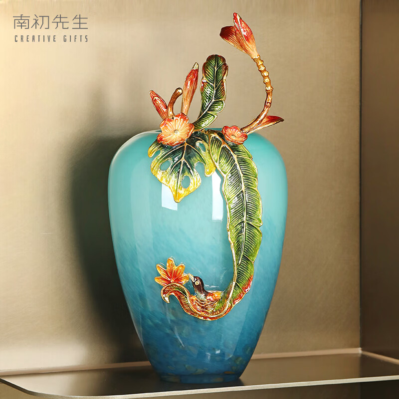 Mr. Nan Chu Enamel Painted Vase Flower Pot Living Room Study TV Cabinet Wine Cabinet Home Decoration Housewarming Moving Gift