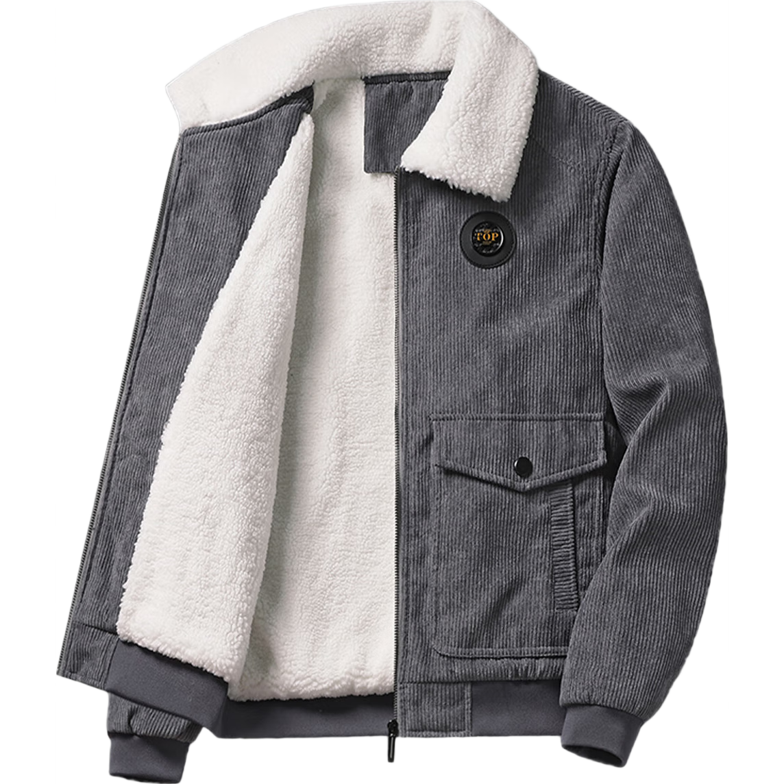 ROMON Men's Autumn Business Casual Fleece-Lined Thick Corduroy Warm Executive Jacket FJP Gray 4XL