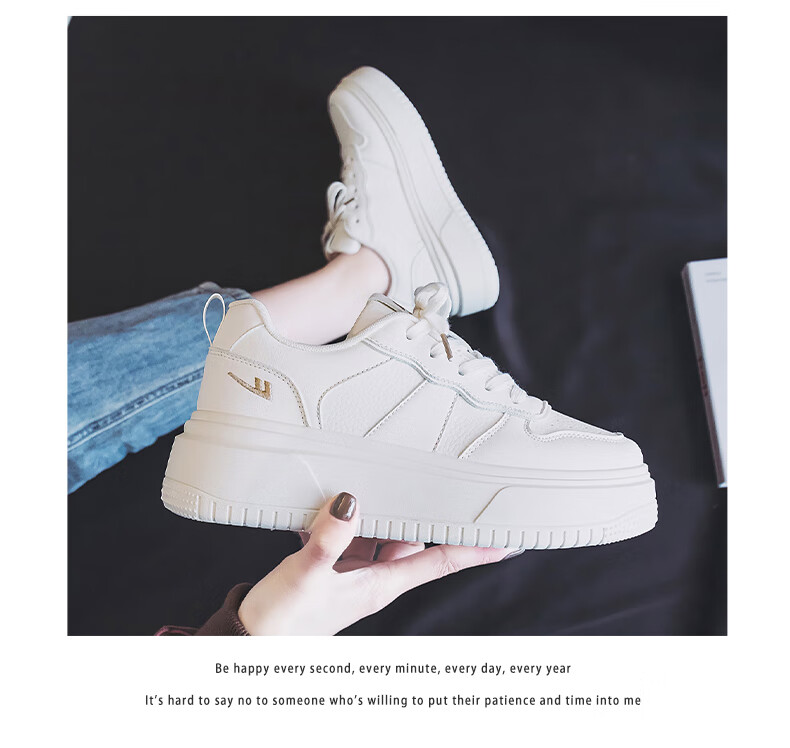 Warrior Women's Shoes, White Sneakers, Skateboard Shoes, New Spring 2026 Leather Dad Shoes, Thick-Soled Heightening Versatile Casual Sports Shoes 10