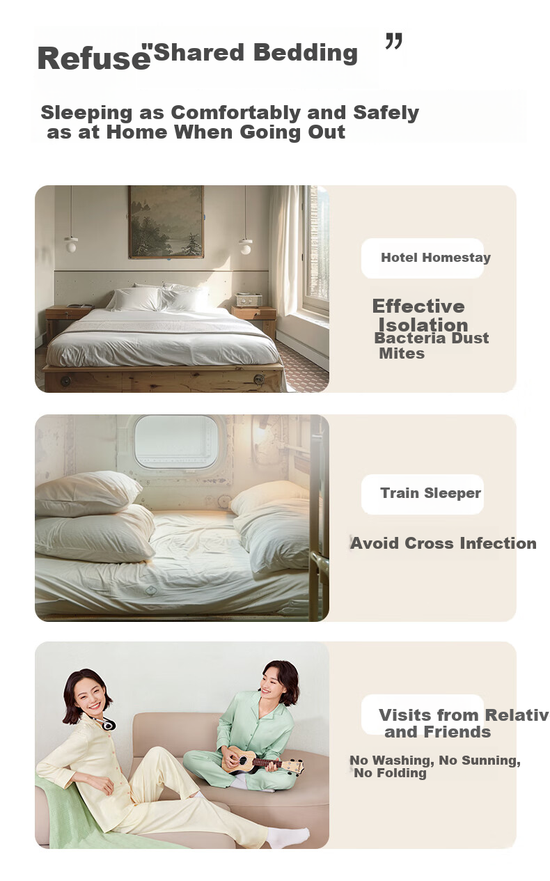 PurCotton Disposable Cotton Sleeping Bag Set with Four Bedsheets, Hygienic Barrier, 3 Packs, 1.9*2m 2