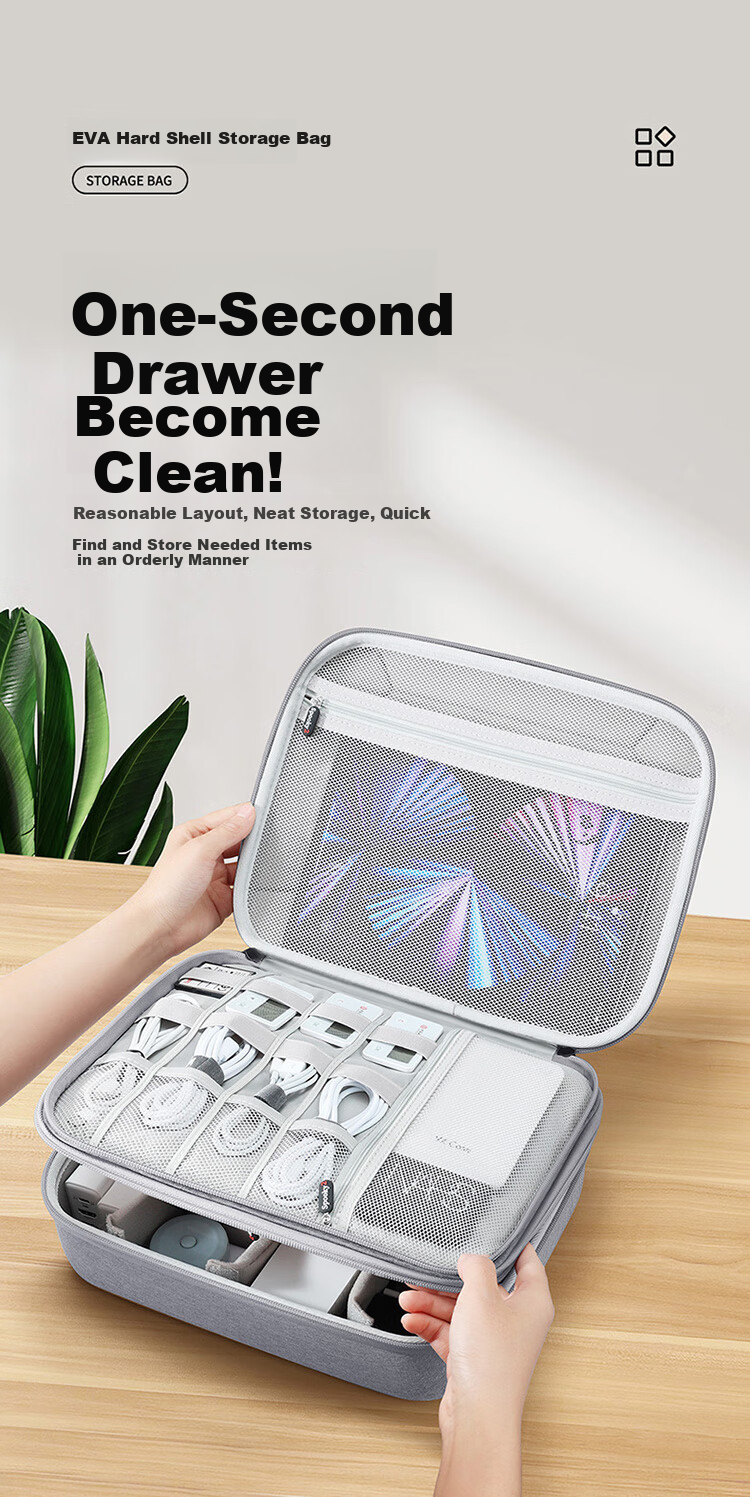 Biyoumei Digital Storage Case, Hard Shell EVA Box, Large Capacity, for Data Cables, Hard Drives, Headphones, And Accessories Organization, Handheld, with Rows 2