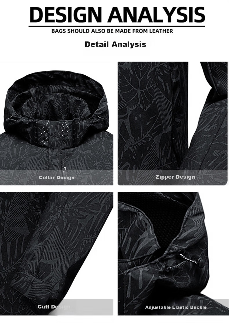 JEEP SPIRIT Men's Windbreaker Jacket for Spring And Autumn, Hooded Windproof Casual Versatile Outerwear, Black, 5XL 3