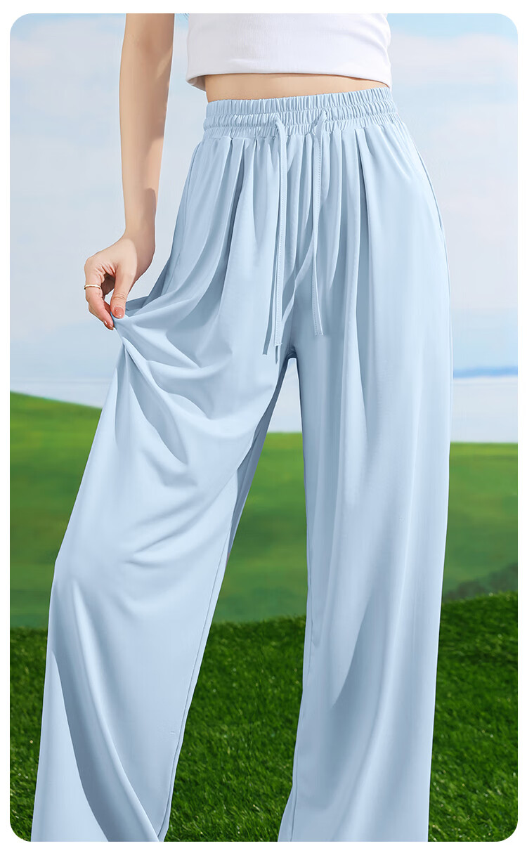Baleno Ice-Cool Sun Protection Straight-Leg Pants for Women, Summer Lightweight UPF50+ UV-Resistant Outdoor Sports Running Cycling Wide-Leg Trousers 13