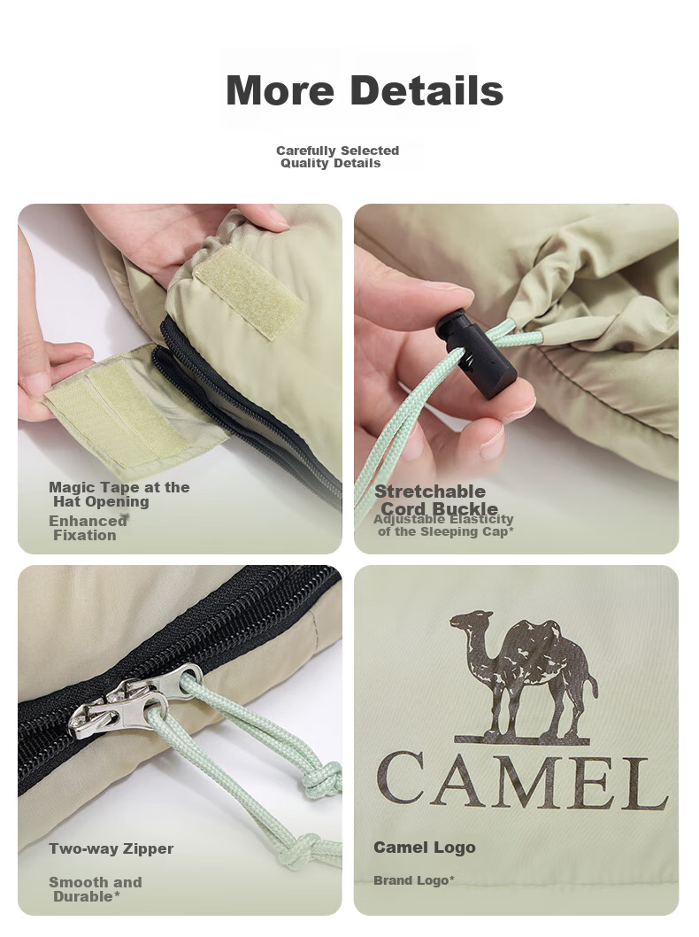 CAMEL Wide And Thick Sleeping Bag, Cold-Resistant for Winter And Autumn, Outdoor Camping Quilt, 174CL08636, Light Gree 7