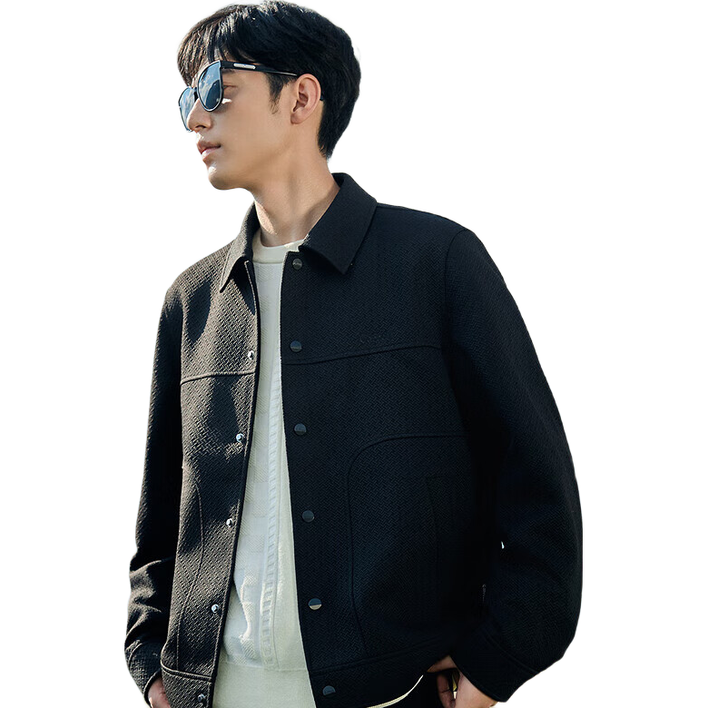 CABBEEN Cross Jacquard Jacket 24 Autumn LOGO Embroidered Casual Coat Coal Black 01 56