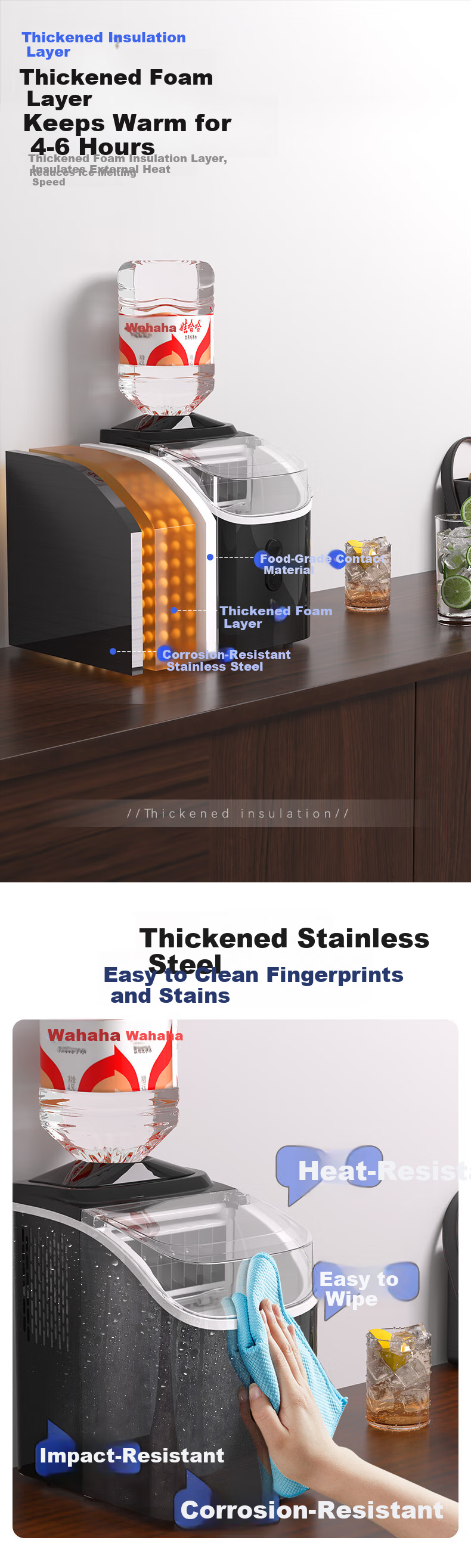 Hicon Ice Maker, Home Small Cube Ice Machine, Automatic Ice Cube Making, Antibacterial Timer, Stainless Steel Ice Maker 3