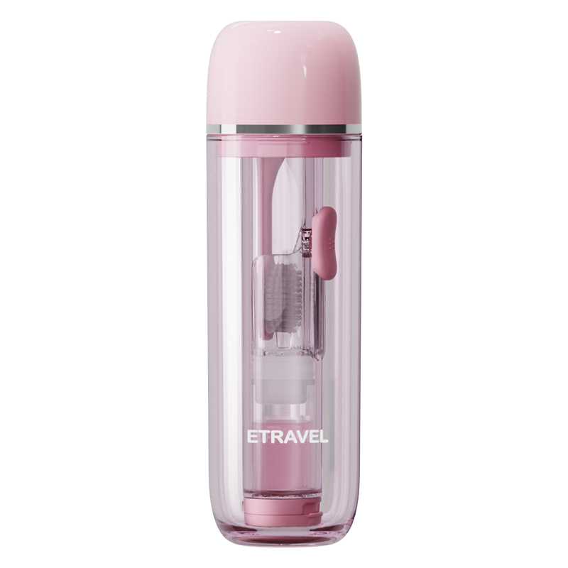 Etravel Travel Toothbrush Set Mini Foldable Toothbrush with Toothpaste Storage Case and Rinse Cup Bell Pink