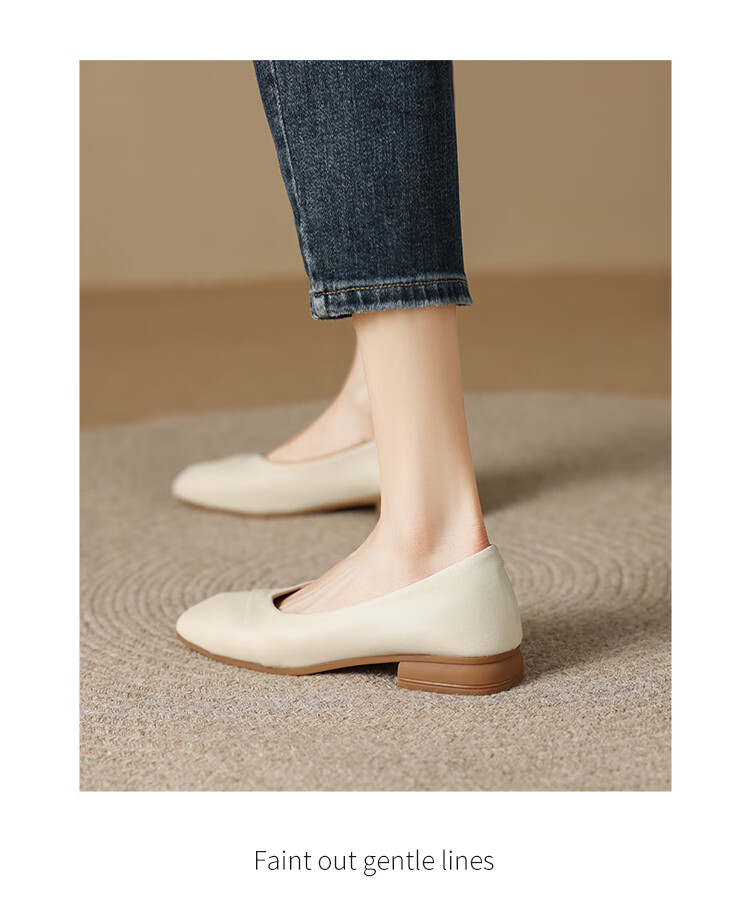 ZHR Women's Genuine Leather Vintage Casual Flats Soft Sole Low-Cut Shoes AH582 Beige Size 39 11