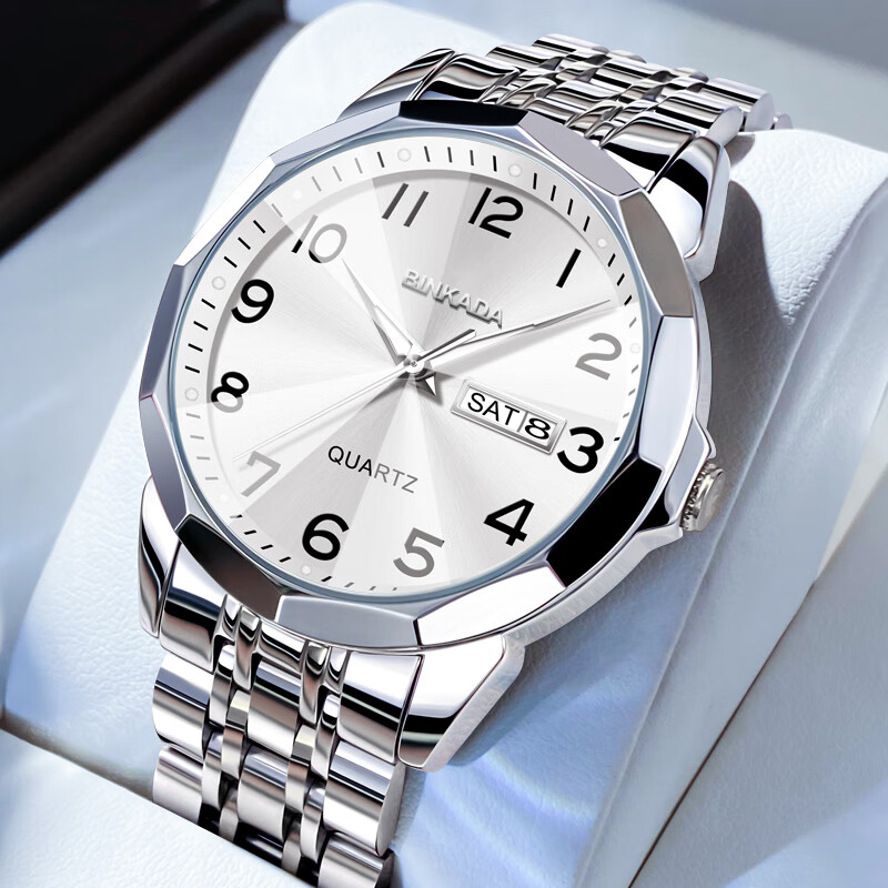 BINKADA Middle-Aged And Elderly Men's Watch with Large Digital Display, Luminous Mechanical-Style Quartz Watch, Gift for Father Or Dad