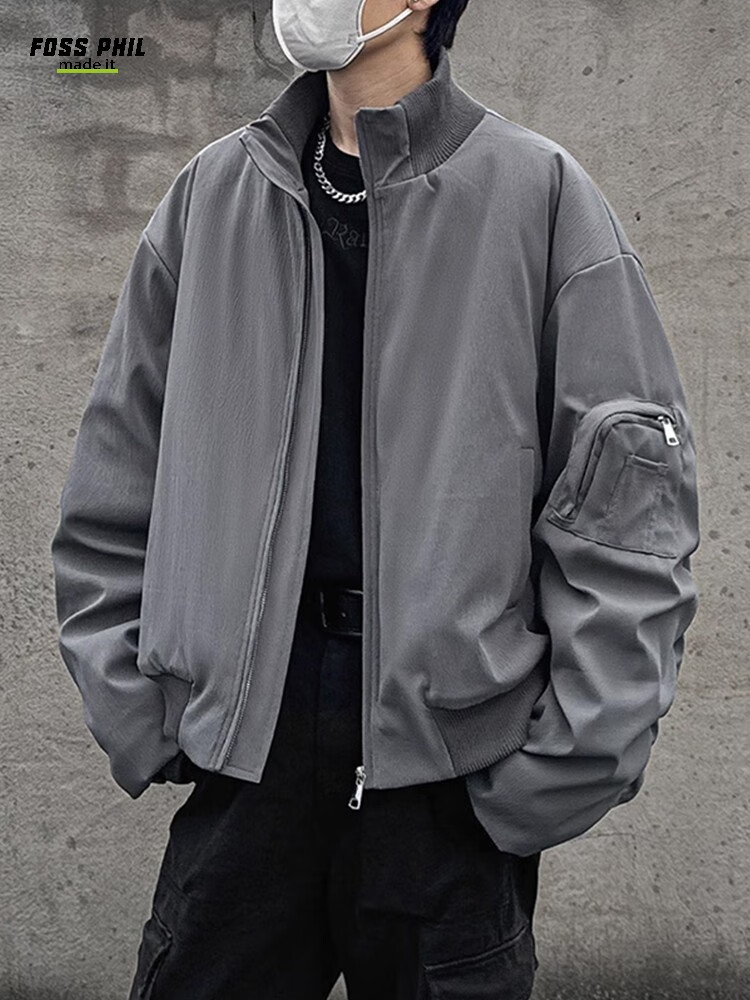 Foss Phil Men's Flight Jacket, Spring And Autumn American High Street Style, Versatile Short Baseball Coat, JK001 Black L 10