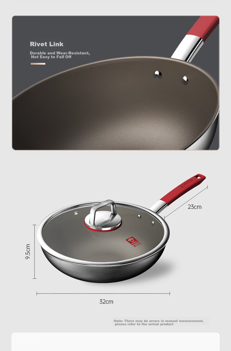 KBH Wok, Non-Coated Titanium Non-Stick Pan for Home Use, Low Smoke Flat Bottom Frying Pan, Compatible with Induction Cooker And Open Flame 12