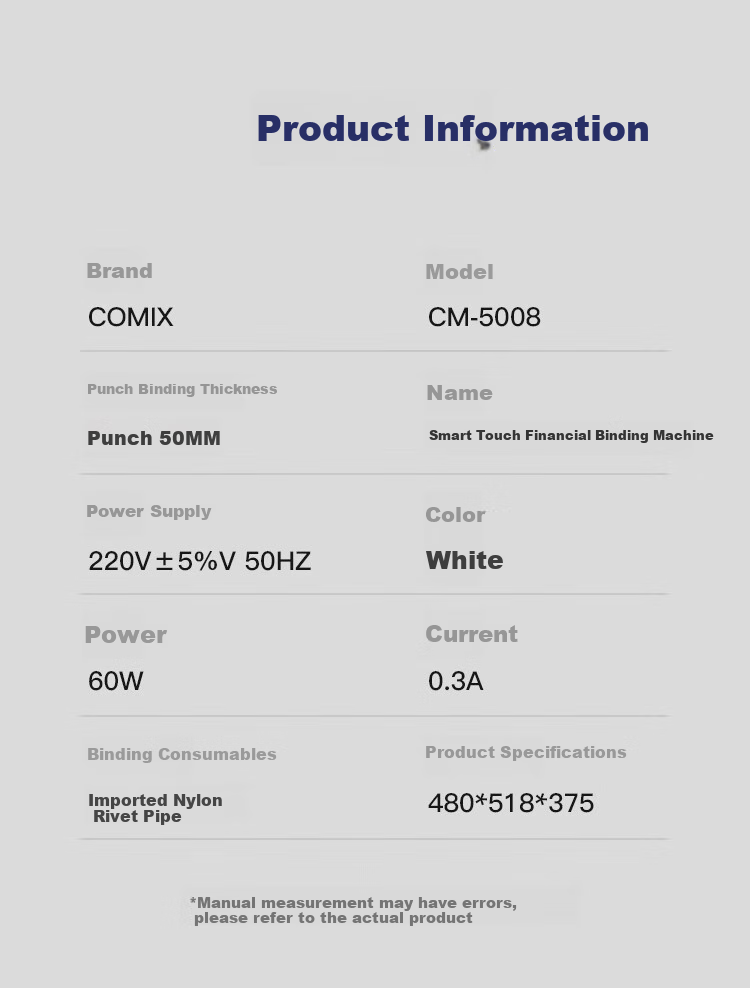 COMIX Laser Positioning Accounting Voucher Fully Automatic Binding Machine, Bill And Tender Punched Machine, Intelligent Touch Financial Binder, Binding Thickness 50mm, CM-5008 11